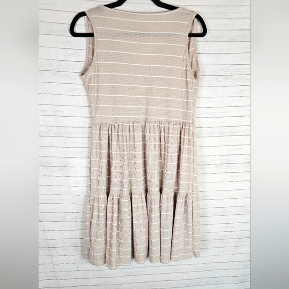 SEE YOU MONDAY STRIPED TIERED MINI DRESS IN CREAMY BEIGE, SZ MEDIUM - Picture 7 of 11
